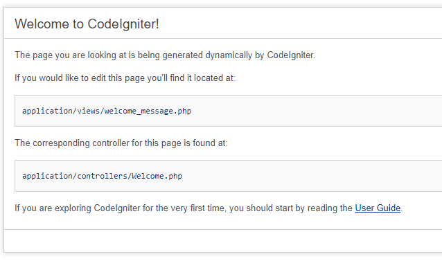 Image of the Codeigniter Default Welcome Page